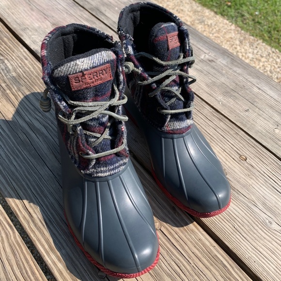 red plaid duck boots